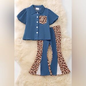 Kids Blue and Leopard Print Matching Set